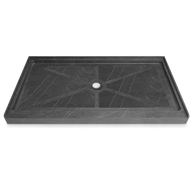 60 in. x 34 in. Center Drain Shower Base, Single Threshold Alcove Acrylic Shower Pan with 3-Sided Integrated Tile Flange, Slip-Resistant Floor, Multiple Finish Options