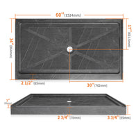 60 in. x 34 in. Center Drain Shower Base, Single Threshold Alcove Acrylic Shower Pan with 3-Sided Integrated Tile Flange, Slip-Resistant Floor, Multiple Finish Options