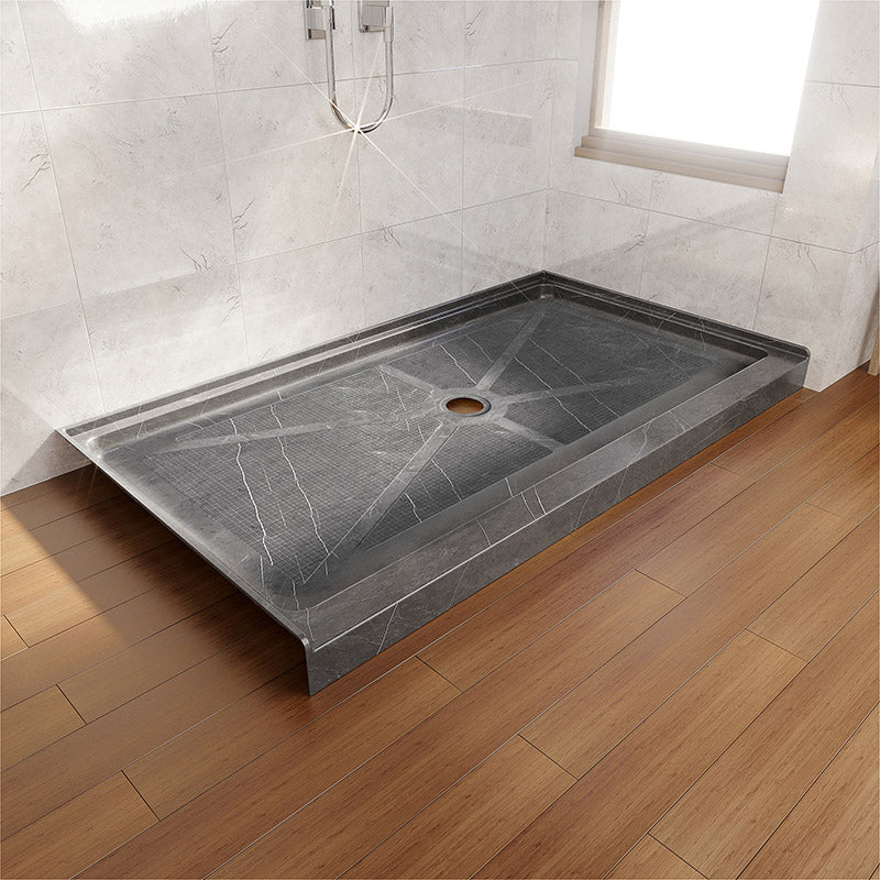 60 in. x 34 in. Center Drain Shower Base, Single Threshold Alcove Acrylic Shower Pan with 3-Sided Integrated Tile Flange, Slip-Resistant Floor, Multiple Finish Options