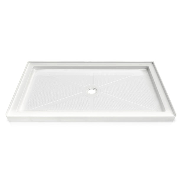 60 in. x 34 in. Center Drain Shower Base, Single Threshold Alcove Acrylic Shower Pan with 3-Sided Integrated Tile Flange, Slip-Resistant Floor, Multiple Finish Options