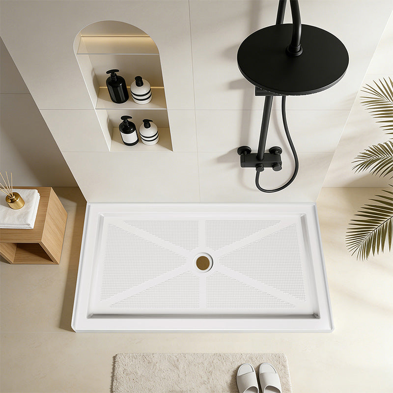 60 in. x 34 in. Center Drain Shower Base, Single Threshold Alcove Acrylic Shower Pan with 3-Sided Integrated Tile Flange, Slip-Resistant Floor, Multiple Finish Options