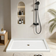 60 in. x 34 in. Center Drain Shower Base, Single Threshold Alcove Acrylic Shower Pan with 3-Sided Integrated Tile Flange, Slip-Resistant Floor, Multiple Finish Options
