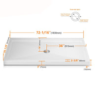 72 in. x 36 in. Center Drain Shower Base, Single Threshold Alcove Acrylic Shower Pan with 3-Sided Integrated Tile Flange, Slip-Resistant Floor, White