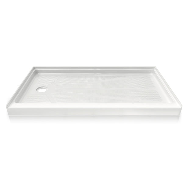 60 in. x 30 in. Left Drain Shower Base, Single Threshold Alcove Acrylic Shower Pan with Integrated Flange, Low Profile Slip-Resistant Floor, Multiple Finish Options