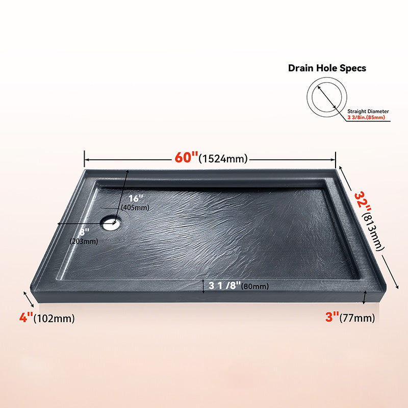60 in. x 32 in. Left Drain Shower Base, Single Threshold Alcove Acrylic Shower Pan, Low Profile Slip-Resistant Floor with Integrated Flange, Multiple Finish Options