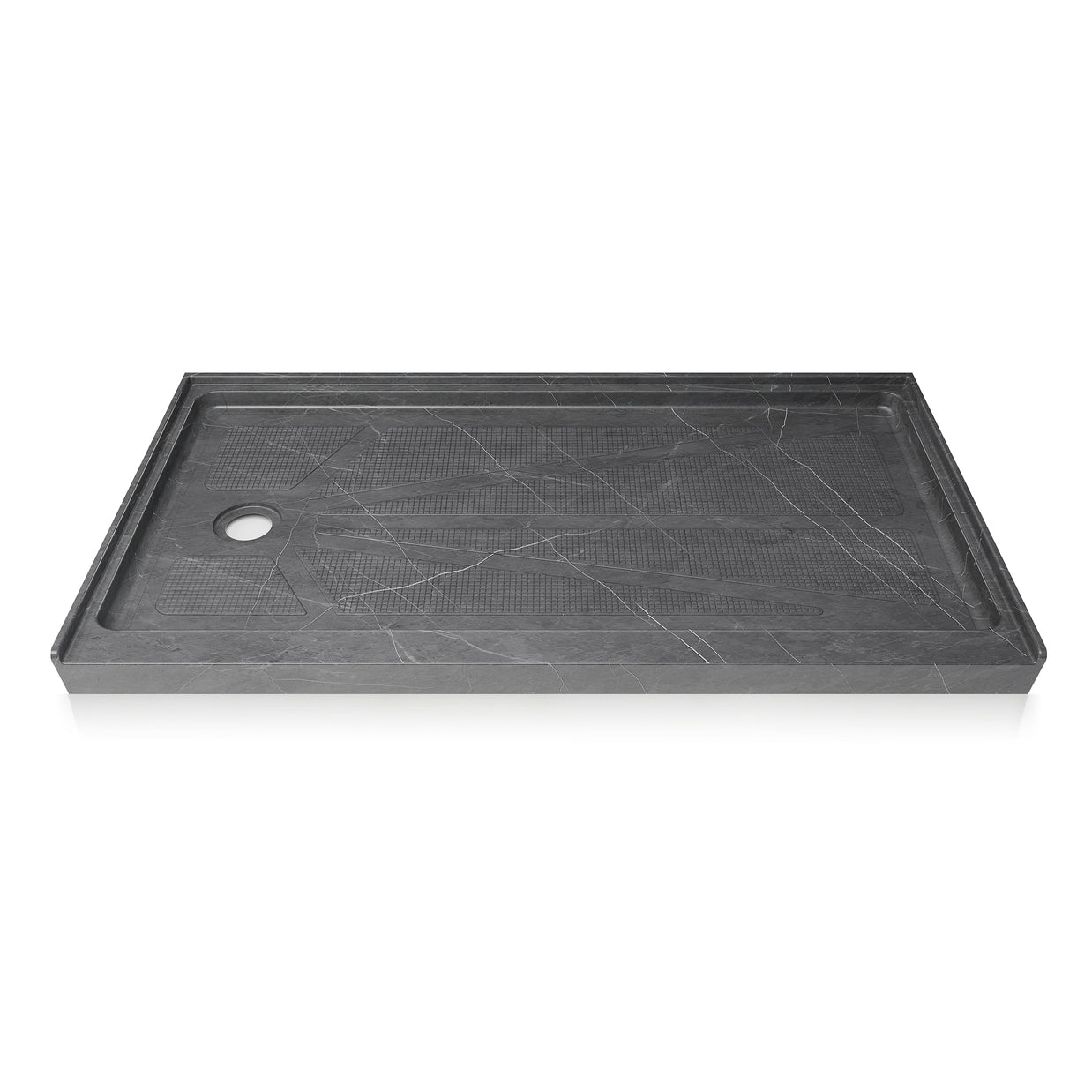 60 in. x 32 in. Left Drain Shower Base, Single Threshold Alcove Acrylic Shower Pan, Low Profile Slip-Resistant Floor with Integrated Flange, Multiple Finish Options