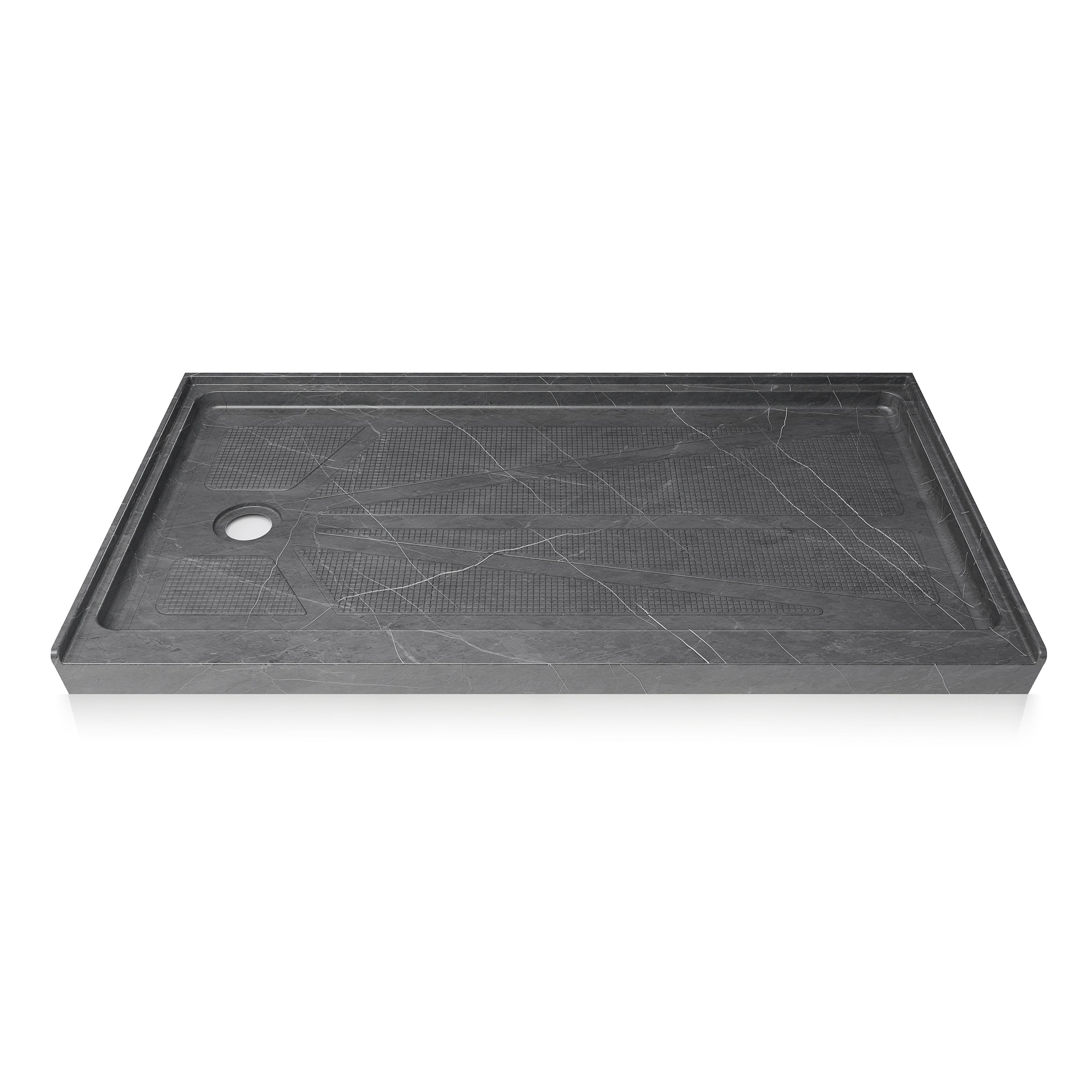 60 in. x 32 in. Left Drain Shower Base, Single Threshold Alcove Acrylic Shower Pan, Low Profile Slip-Resistant Floor with Integrated Flange, Multiple Finish Options