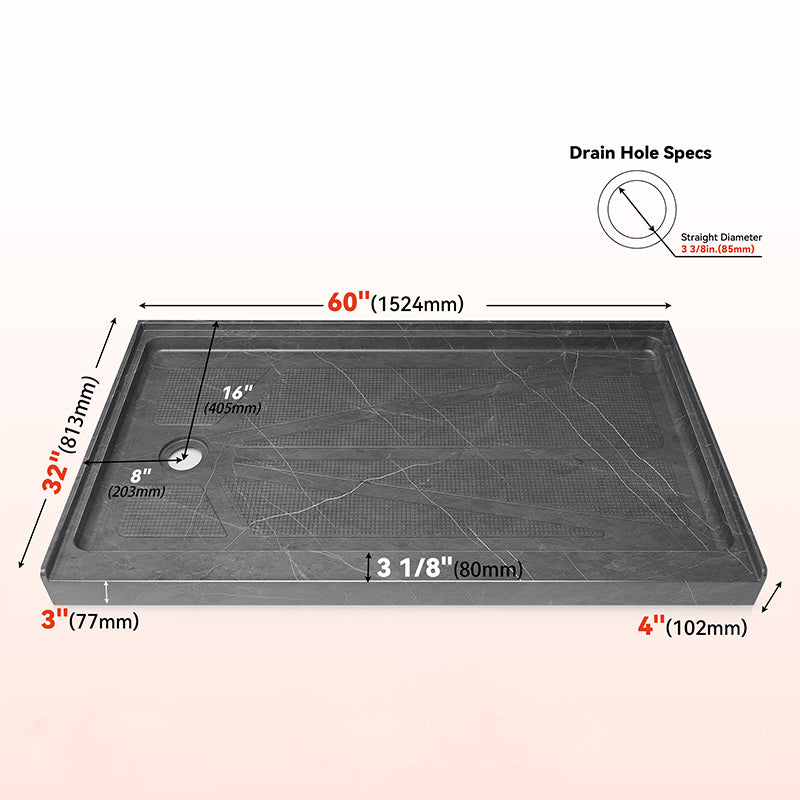 60 in. x 32 in. Left Drain Shower Base, Single Threshold Alcove Acrylic Shower Pan, Low Profile Slip-Resistant Floor with Integrated Flange, Multiple Finish Options