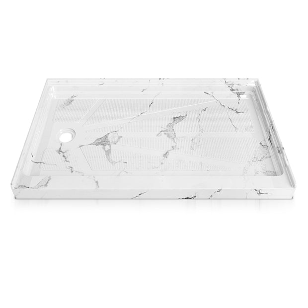 60 in. x 32 in. Left Drain Shower Base, Single Threshold Alcove Acrylic Shower Pan, Low Profile Slip-Resistant Floor with Integrated Flange, Multiple Finish Options