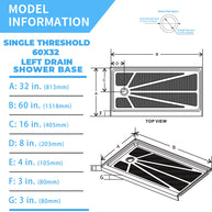 60 in. x 32 in. Left Drain Shower Base, Single Threshold Alcove Acrylic Shower Pan, Low Profile Slip-Resistant Floor with Integrated Flange, Multiple Finish Options