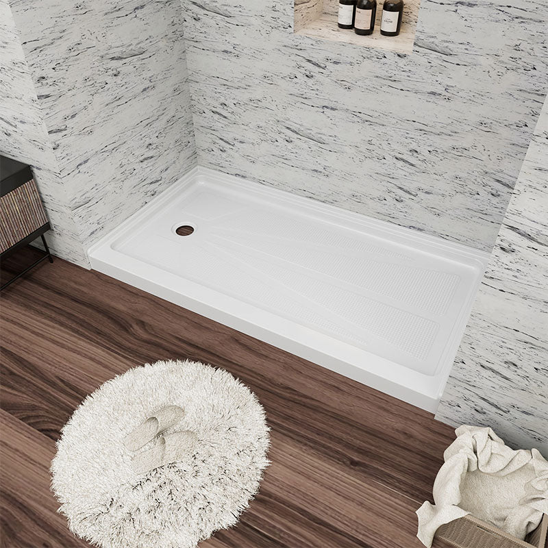 60 in. x 32 in. Left Drain Shower Base, Single Threshold Alcove Acrylic Shower Pan, Low Profile Slip-Resistant Floor with Integrated Flange, Multiple Finish Options