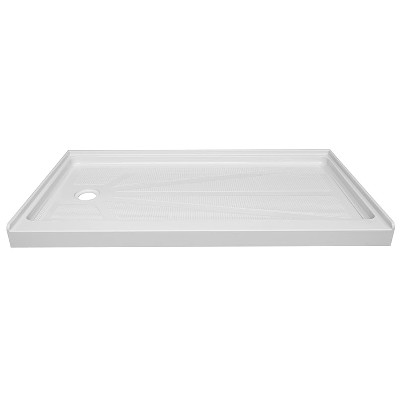 60 in. x 32 in. Left Drain Shower Base, Single Threshold Alcove Acrylic Shower Pan, Low Profile Slip-Resistant Floor with Integrated Flange, Multiple Finish Options