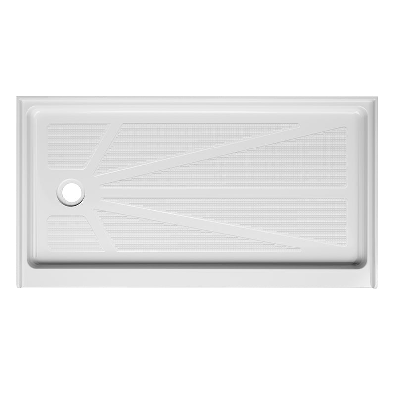 60 in. x 32 in. Left Drain Shower Base, Single Threshold Alcove Acrylic Shower Pan, Low Profile Slip-Resistant Floor with Integrated Flange, Multiple Finish Options