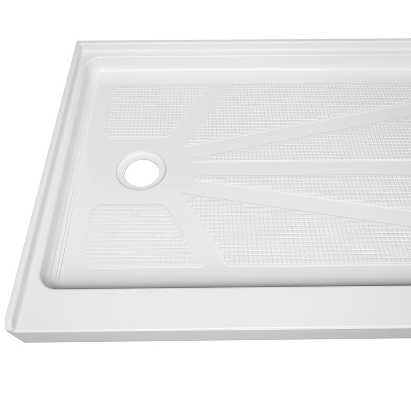 60 in. x 32 in. Left Drain Shower Base, Single Threshold Alcove Acrylic Shower Pan, Low Profile Slip-Resistant Floor with Integrated Flange, Multiple Finish Options