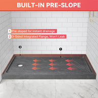 60 in. x 34 in. Left Drain Shower Base, Single Threshold Alcove Acrylic Shower Pan, Slip-Resistant Textured Floor, Multiple Finish Options