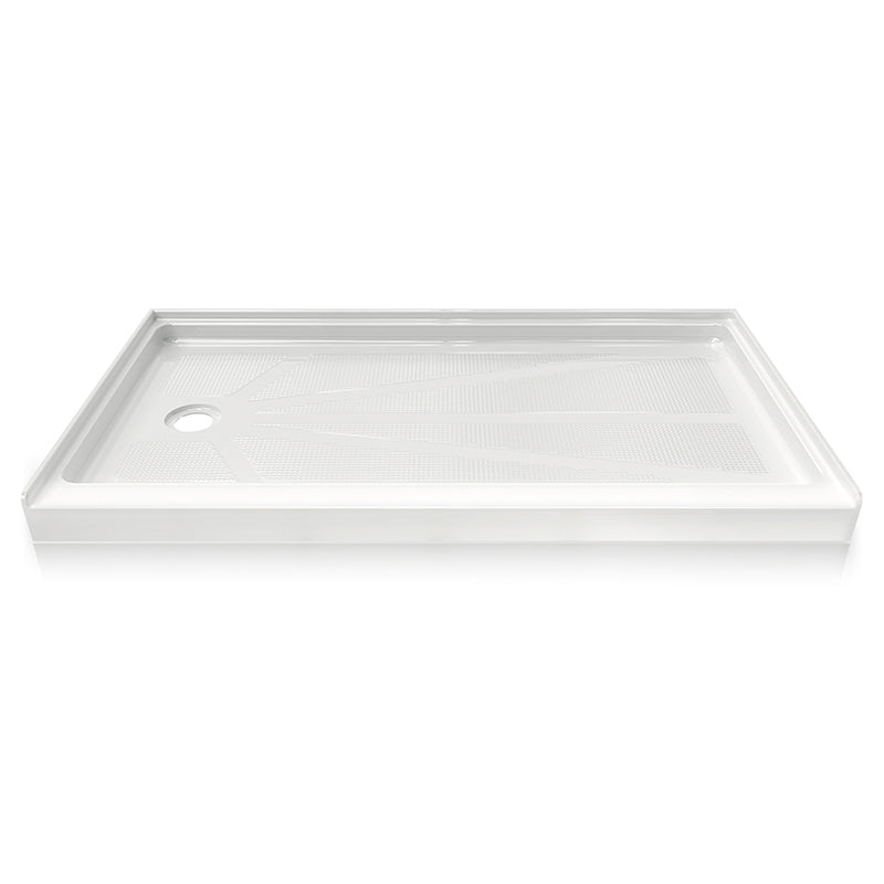 60 in. x 34 in. Left Drain Shower Base, Single Threshold Alcove Acrylic Shower Pan, Slip-Resistant Textured Floor, Multiple Finish Options