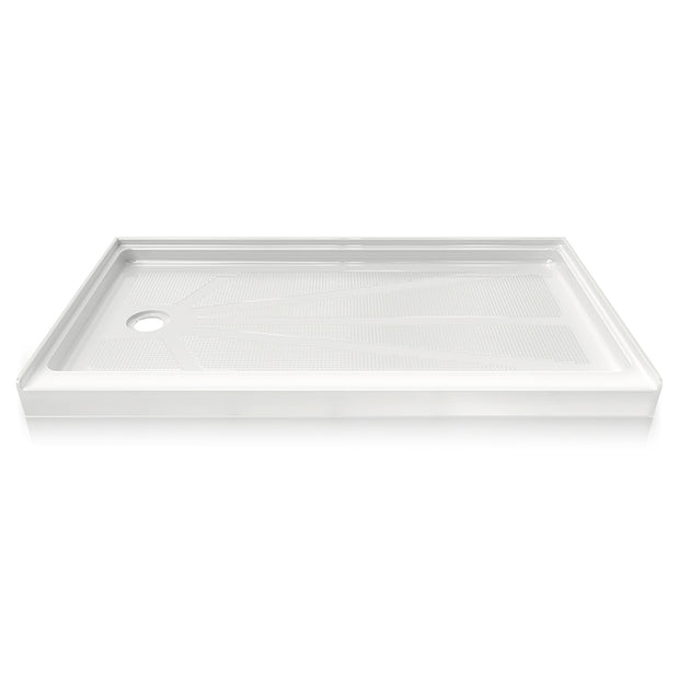 60 in. x 34 in. Left Drain Shower Base, Single Threshold Alcove Acrylic Shower Pan, Slip-Resistant Textured Floor, Multiple Finish Options