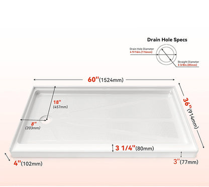 60 x 36 Left Drain Shower Base