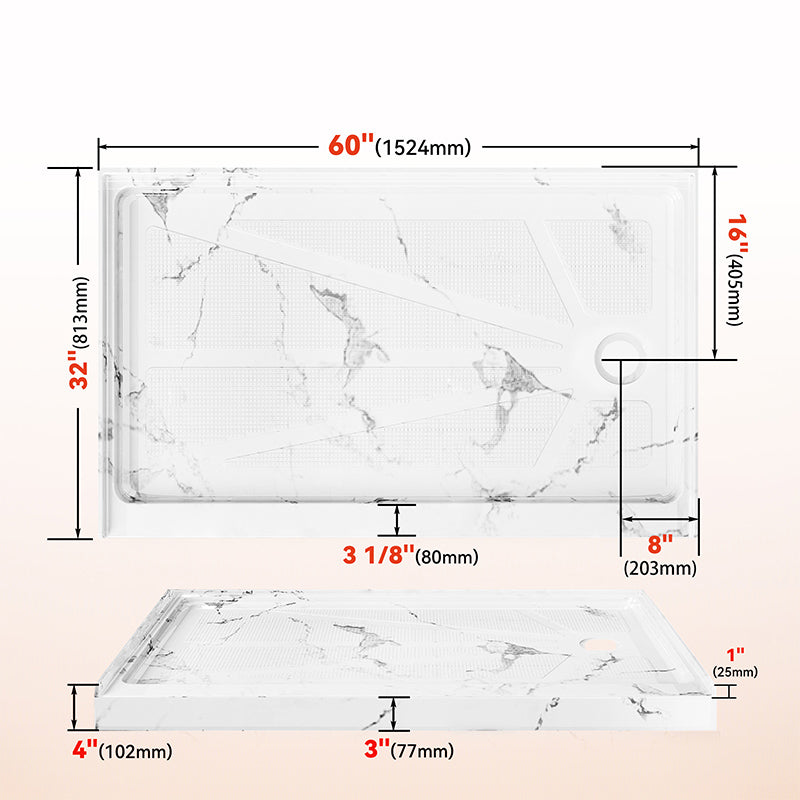 60 in. x 32 in. Right Drain Shower Base, Single Threshold Alcove Acrylic Shower Pan with Integrated Tile Flange, Low Profile Slip-Resistant Floor, Multiple Finish Options