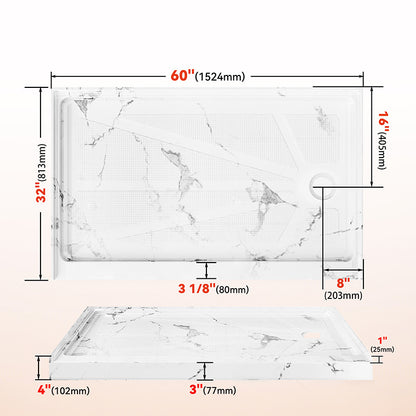 60 in. x 32 in Right Drain Shower Base