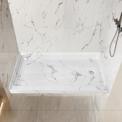 60" x 34" Single Threshold Acrylic Shower Base, Slip-Resistant Textured Shower Pan