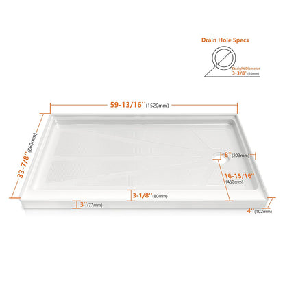 60" x 34" Single Threshold Acrylic Shower Base, Slip-Resistant Textured Shower Pan