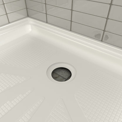 60" x 34" Single Threshold Acrylic Shower Base, Slip-Resistant Textured Shower Pan