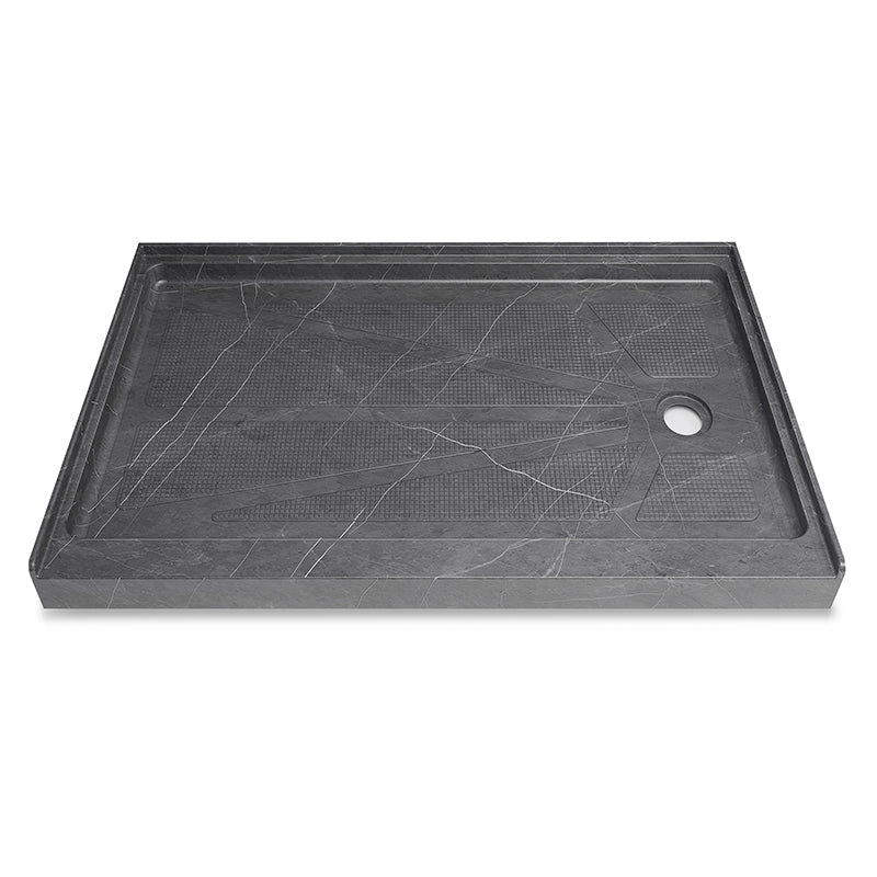 60 in. x 36 in. Alcove Shower Base with Right Drain, Low Profile Slip Resistant Acrylic Fiberglass Shower Pan, Available in White and Gray Marble Finishes