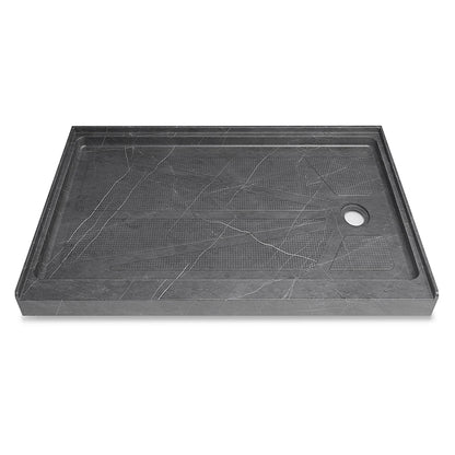 60 in. x 36 in. Alcove Shower Base with Right Drain, Low Profile Slip Resistant Acrylic Fiberglass Shower Pan, Available in White and Gray Marble Finishes