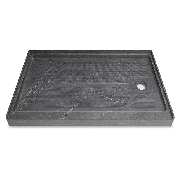 60 in. x 36 in. Alcove Shower Base with Right Drain, Low Profile Slip Resistant Acrylic Fiberglass Shower Pan, Available in White and Gray Marble Finishes