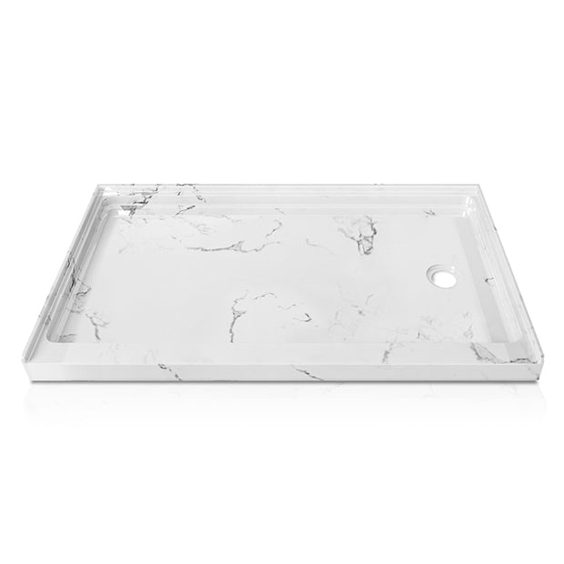 60 in. x 36 in. Alcove Shower Base with Right Drain, Low Profile Slip Resistant Acrylic Fiberglass Shower Pan, Available in White and Gray Marble Finishes