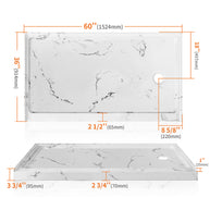 60 in. x 36 in. Alcove Shower Base with Right Drain, Low Profile Slip Resistant Acrylic Fiberglass Shower Pan, Available in White and Gray Marble Finishes
