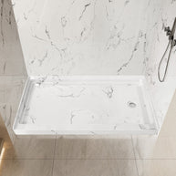 60 in. x 36 in. Alcove Shower Base with Right Drain, Low Profile Slip Resistant Acrylic Fiberglass Shower Pan, Available in White and Gray Marble Finishes