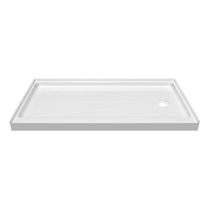 60 in. x 36 in. Alcove Shower Base with Right Drain, Low Profile Slip Resistant Acrylic Fiberglass Shower Pan, Available in White and Gray Marble Finishes