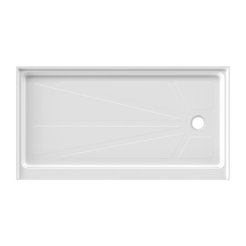 60 in. x 36 in. Alcove Shower Base with Right Drain, Low Profile Slip Resistant Acrylic Fiberglass Shower Pan, Available in White and Gray Marble Finishes
