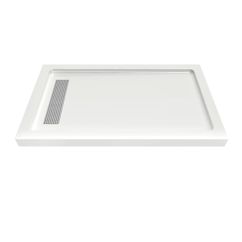 60 in. x 36 in. Shower Base with Center/Left/Right Drain, Alcove Fiberglass Shower Pan with Removable Aluminum Flange, Slip-Resistant Pre-Sloped Floor, Multiple Finish Options