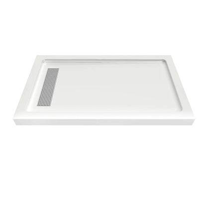 60 in. x 36 in. Shower Base with Center/Left/Right Drain, Alcove Fiberglass Shower Pan with Removable Aluminum Flange, Slip-Resistant Pre-Sloped Floor, Multiple Finish Options