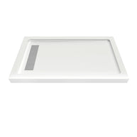60 in. x 36 in. Shower Base with Center/Left/Right Drain, Alcove Fiberglass Shower Pan with Removable Aluminum Flange, Slip-Resistant Pre-Sloped Floor, Multiple Finish Options