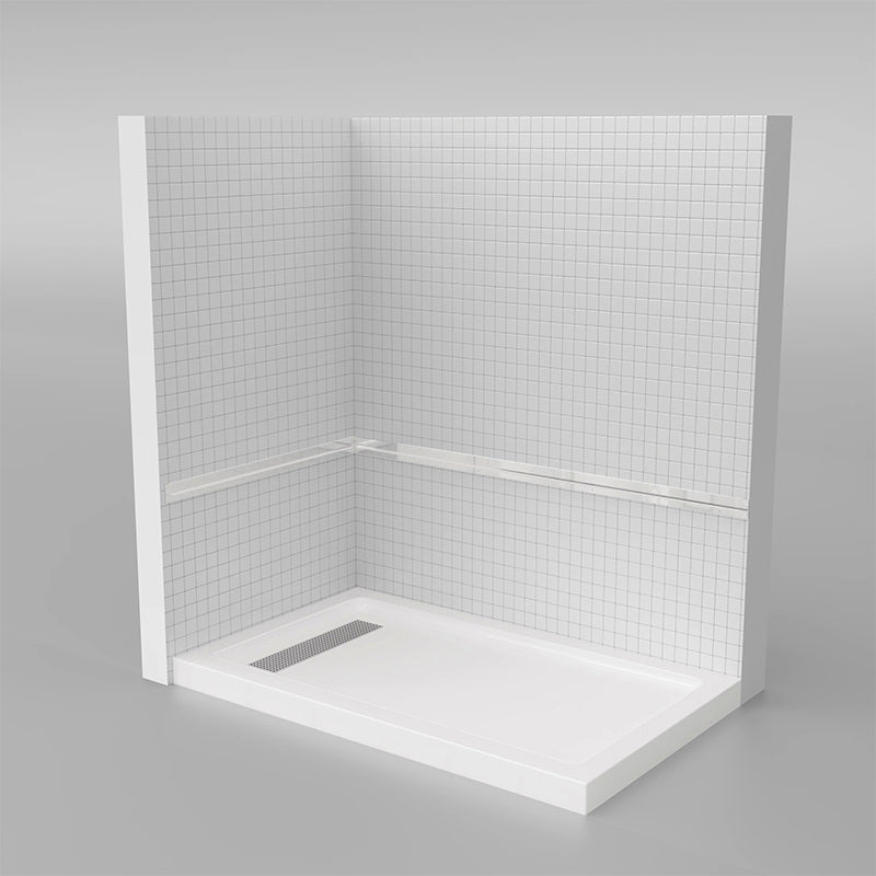 60 in. x 36 in. Shower Base with Center/Left/Right Drain, Alcove Fiberglass Shower Pan with Removable Aluminum Flange, Slip-Resistant Pre-Sloped Floor, Multiple Finish Options