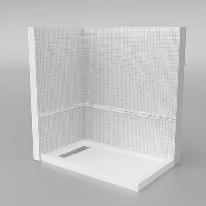60 in. x 36 in. Shower Base with Center/Left/Right Drain, Alcove Fiberglass Shower Pan with Removable Aluminum Flange, Slip-Resistant Pre-Sloped Floor, Multiple Finish Options
