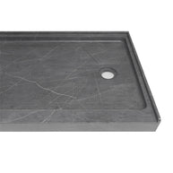 Single Threshold Shower Pan with Non-Slip Texture – Right Drain Acrylic and Fiberglass Shower Pan - Gray Marble Look