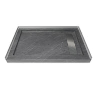 Shower Pan, with Linear Drain Cover and Reversible Drain, Pre-Sloped Acrylic and Fiberglass Shower Base with Removable Flanges, Gray Marble