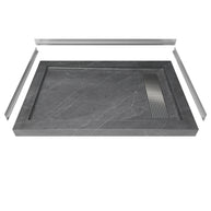 Shower Pan, with Linear Drain Cover and Reversible Drain, Pre-Sloped Acrylic and Fiberglass Shower Base with Removable Flanges, Gray Marble