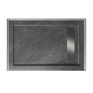 Shower Pan, with Linear Drain Cover and Reversible Drain, Pre-Sloped Acrylic and Fiberglass Shower Base with Removable Flanges, Gray Marble