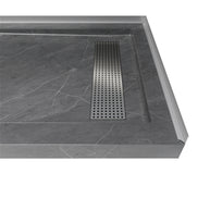 Shower Pan, with Linear Drain Cover and Reversible Drain, Pre-Sloped Acrylic and Fiberglass Shower Base with Removable Flanges, Gray Marble