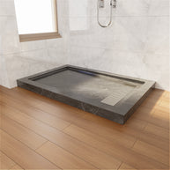 Shower Pan, with Linear Drain Cover and Reversible Drain, Pre-Sloped Acrylic and Fiberglass Shower Base with Removable Flanges, Gray Marble
