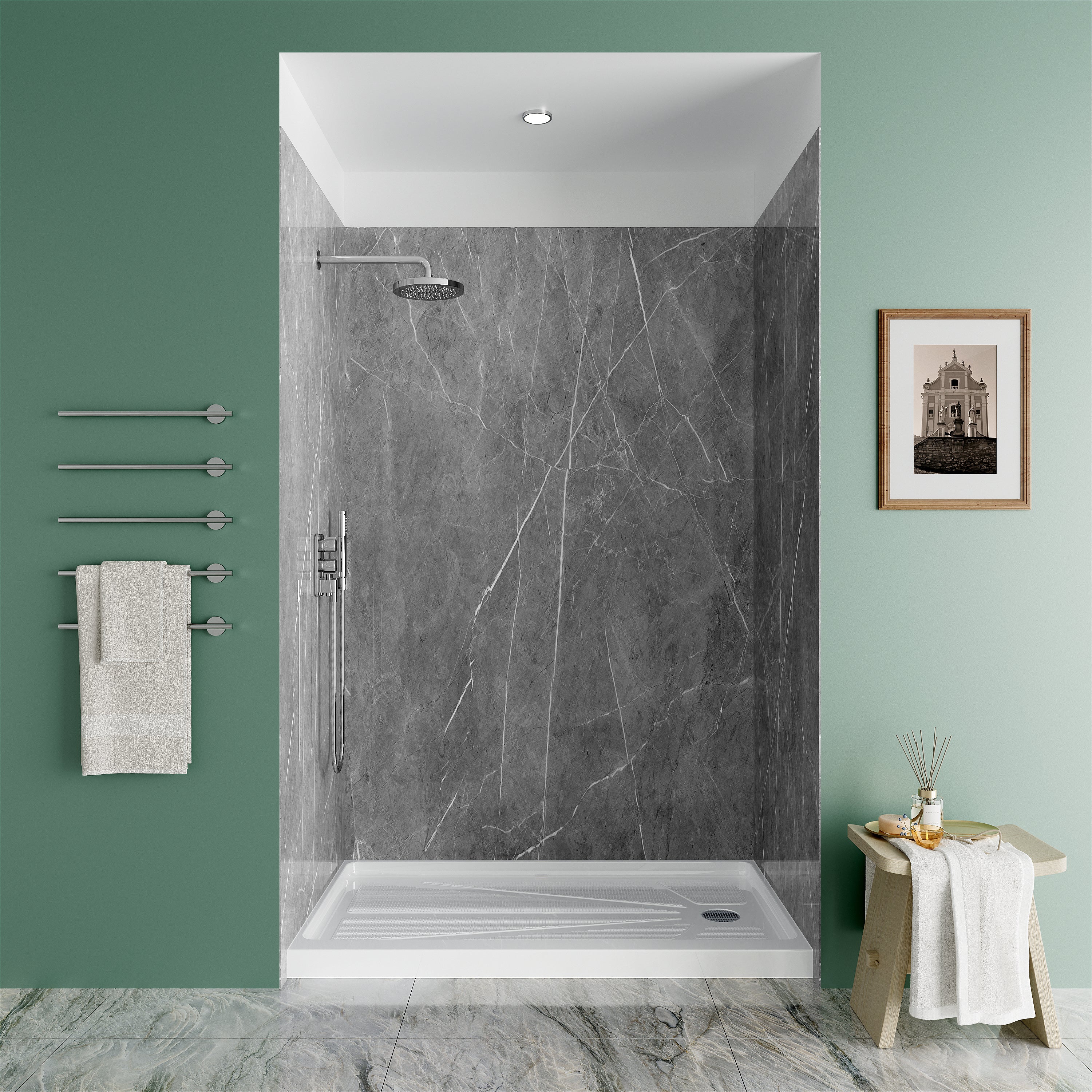 Jazz Gray Matte Acrylic Shower Wall Panels – 0.11in Thick, Includes Corner & Edge Trim, Waterproof & Low-Maintenance Bathroom Upgrade