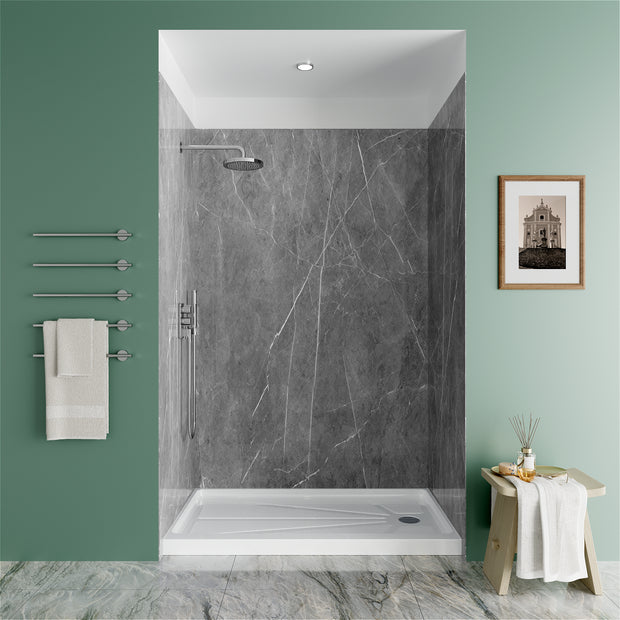 Jazz Gray Matte Acrylic Shower Wall Panels – 0.11in Thick, Includes Corner & Edge Trim, Waterproof & Low-Maintenance Bathroom Upgrade