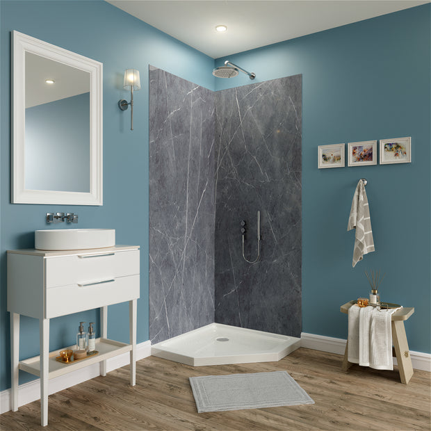Jazz Gray Matte Acrylic Shower Wall Panels – 0.11in Thick, Includes Corner & Edge Trim, Waterproof & Low-Maintenance Bathroom Upgrade