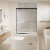 Single Threshold Shower Base with Non-Slip Texture – Left Drain Acrylic and Fiberglass Shower Pan - Carrara White